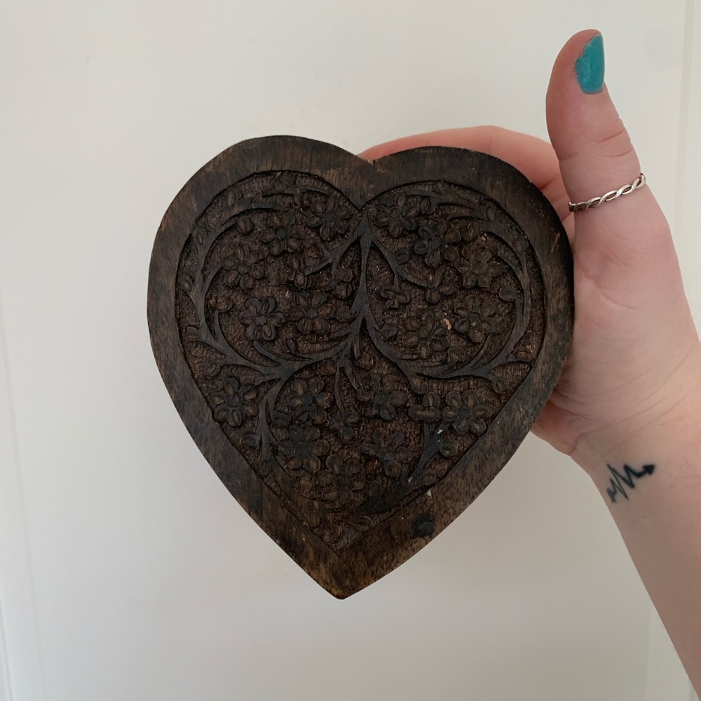 Antique Wooden Heart Jewelry Box